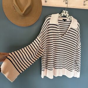 JCREW KNIT sailor nautical cotton POLO wide sleeve SWEATER TOP sz 3X